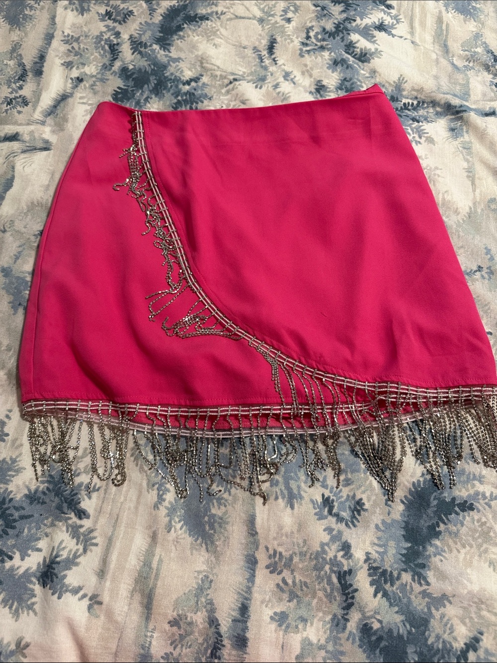 Pink Lily Hot Pink Beaded Fringe Party Skirt